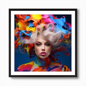 Beautiful Young Woman With Colorful Hair Art Print