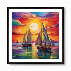 Sailboats At Sunset 24 Art Print