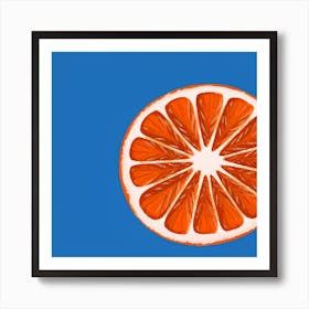 Orange Slice On Blue Background Art Print