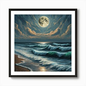 Full Moon Over The Ocean 1 Art Print