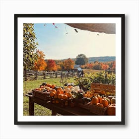 An Organic Farm During A Jubilant Fall Festival Apple And Pumpkin Decorations Adorn The Table A Co Art Print