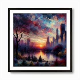 Sunset In New York City Art Print