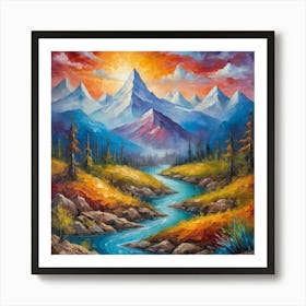 morning mountain and river Art Print