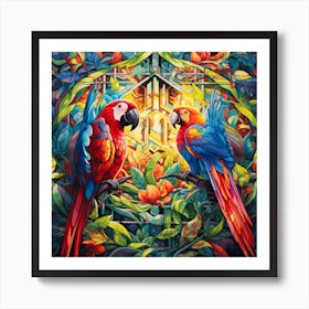 Parrots In The Garden Art Print