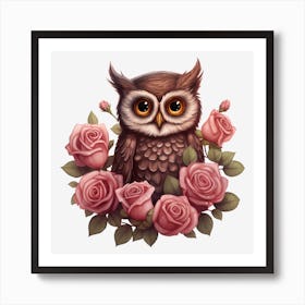 Owl With Roses 18 Art Print