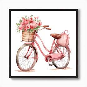 Pink Bicycle With Flowers 1 Art Print
