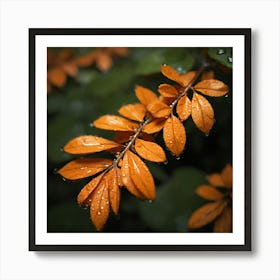 Orange Leaves In The Rain Art Print