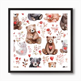 Watercolor Bears Seamless Pattern Art Print