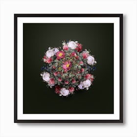 Vintage Rose of Love Bloom Flower Wreath on Olive Green n.2724 Art Print