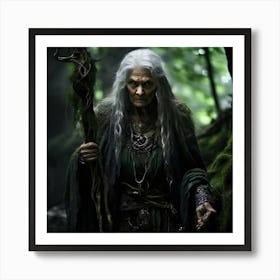 Amidst The Tangled Vines And Moss Covered Boulders Of The Enchanted Woods The Aged Crone Shuffles Art Print