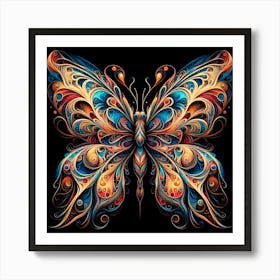 Vibrant Art Deco Butterfly on Black Art Print