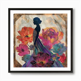 Portrait Of A Woman With Flowers 2 Art Print