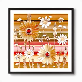 Daisies On A Red Background Art Print