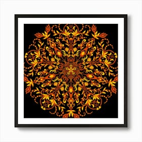 Round Frame Bees Honey Drops Insects Khokhloma Decor Summer Spring Themes Art Print