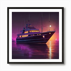 Yacht At Night 2 Art Print