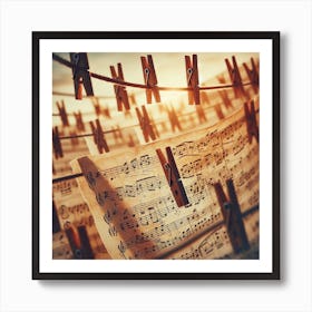 Music Sheet With Clothes Pegs Art Print
