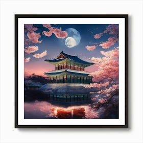 Cherry Blossoms At Night Art Print