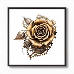 Golden Steampunk Rose Art Print