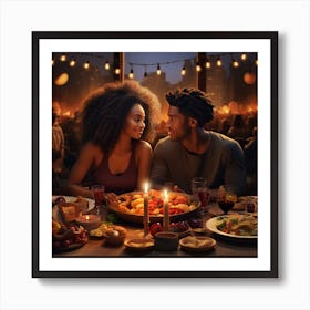 Realistic Two Black Couples Long Hair Curly Afro 1 Art Print