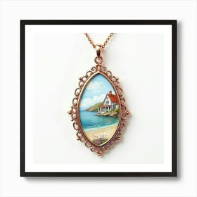 Rose Gold Pendant, Watercolor, Elegant Seaside Mansion 1 Art Print