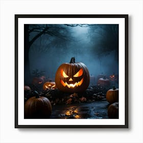 Fog Holiday Greeting Scarey Evil Dark Ominous Leaf Stripes Haunting Wood Carving Flames (25) Art Print