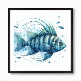 Sea Fish In Motion, Sea Fish Watercolour Art Print 1 Art Print