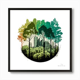 Cityscape With Trees.A fine artistic print that decorates the place. Art Print