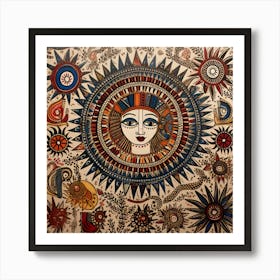 Sun In The Sky Madhubani Painting Indian Traditional Style Art Print