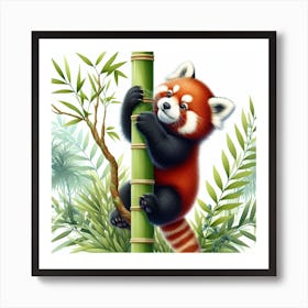 Red Panda Climbing Bamboo Art Print