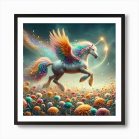 Unicorn In A Field Of Flowers Art Print