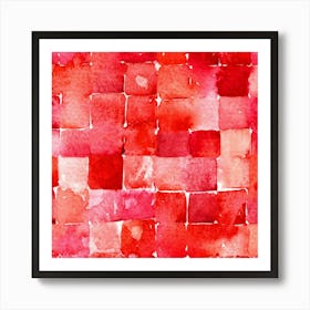 Red Geometric Abstract Watercolor Squares Art Print