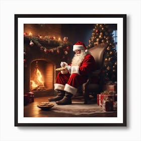 Santa Claus Sitting By The Fire 2 Art Print