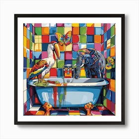 Elephants In The Bath Art Print