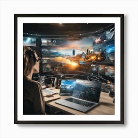 Woman In A Gaming Room Art Print
