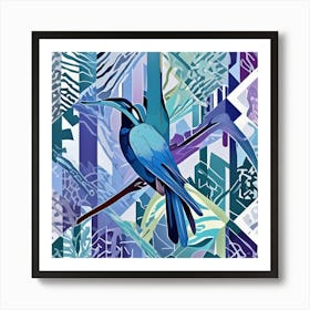 Rainforest Bird Fragmented Background Cubism Style Art Print