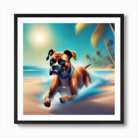 A dog boxer swimming in beach and palm trees 7 Art Print