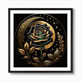 Black Gold Rose Art Print