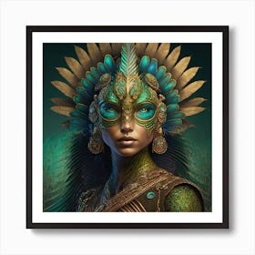Firefly A Modern Illustration Of A Fierce Native American Warrior Peacock Iguana Hybrid Femme Fatale (20) Art Print