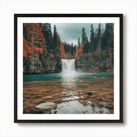 Amazing Water Fall Lake During Autumn In Canada Art Print