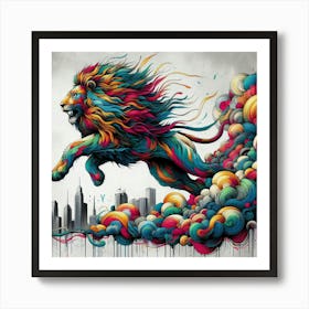 Lion Sky high Art Print