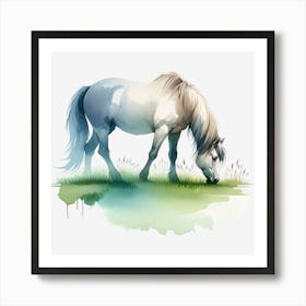 White Horse Grazing Art Print