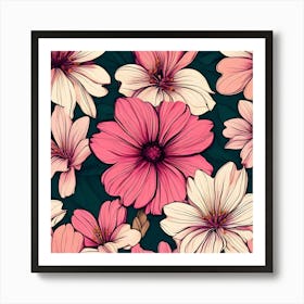 Pink Flowers Seamless Pattern 3 Art Print