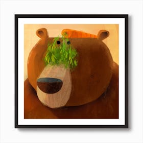 Bear With Pesky Carrot Square Art Print