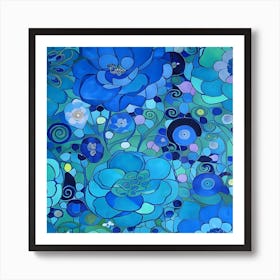 Textured Blue Flowers Art Print