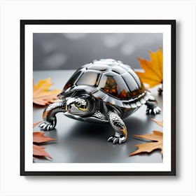 Turtle In Autumn Leaves Art Print