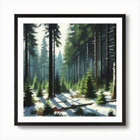 Winter Forest, Acrylic Painting Style Art Print