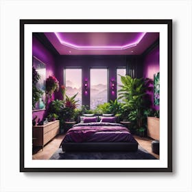 Hotel room with a futuristic view and vibrant colours  Art Print