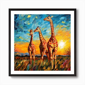 Giraffes At Sunset 16 Art Print