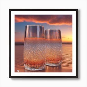 Vivid Colorful Sunset Viewed Through Beautiful Crystal Glass Champagne, Close Up, Award Winning Phot (2) Art Print