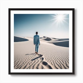 Man In Blue Suit Walking In Desert Art Print
